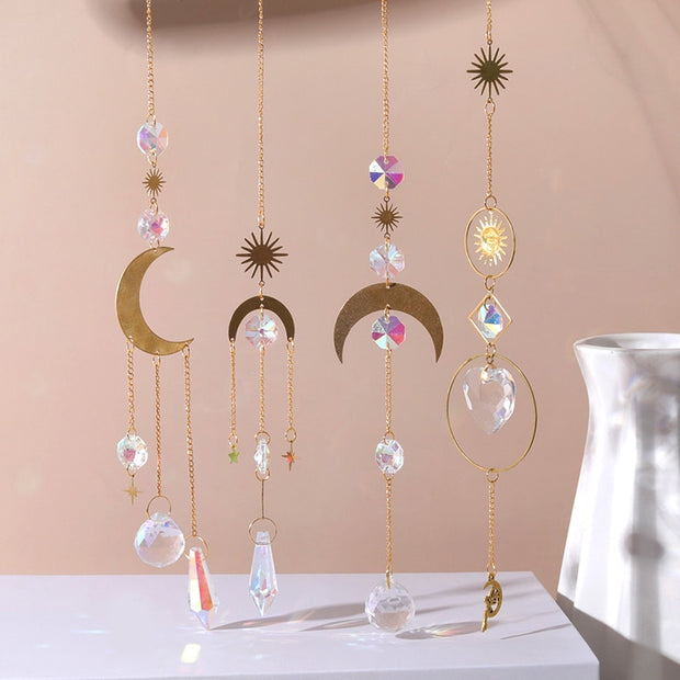 Home Decor Crystal Pendant Hanging Curtain Windchimes Sun Light Catcher Star Moon Pendant Rainbow Wind Chime